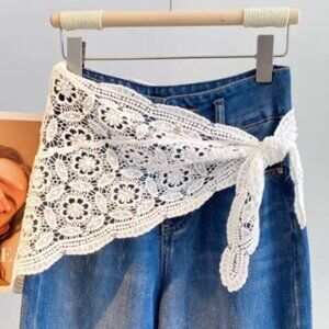 Trendy Lace Trim Curtain Hollowed-out Y2K knit Hip scarf